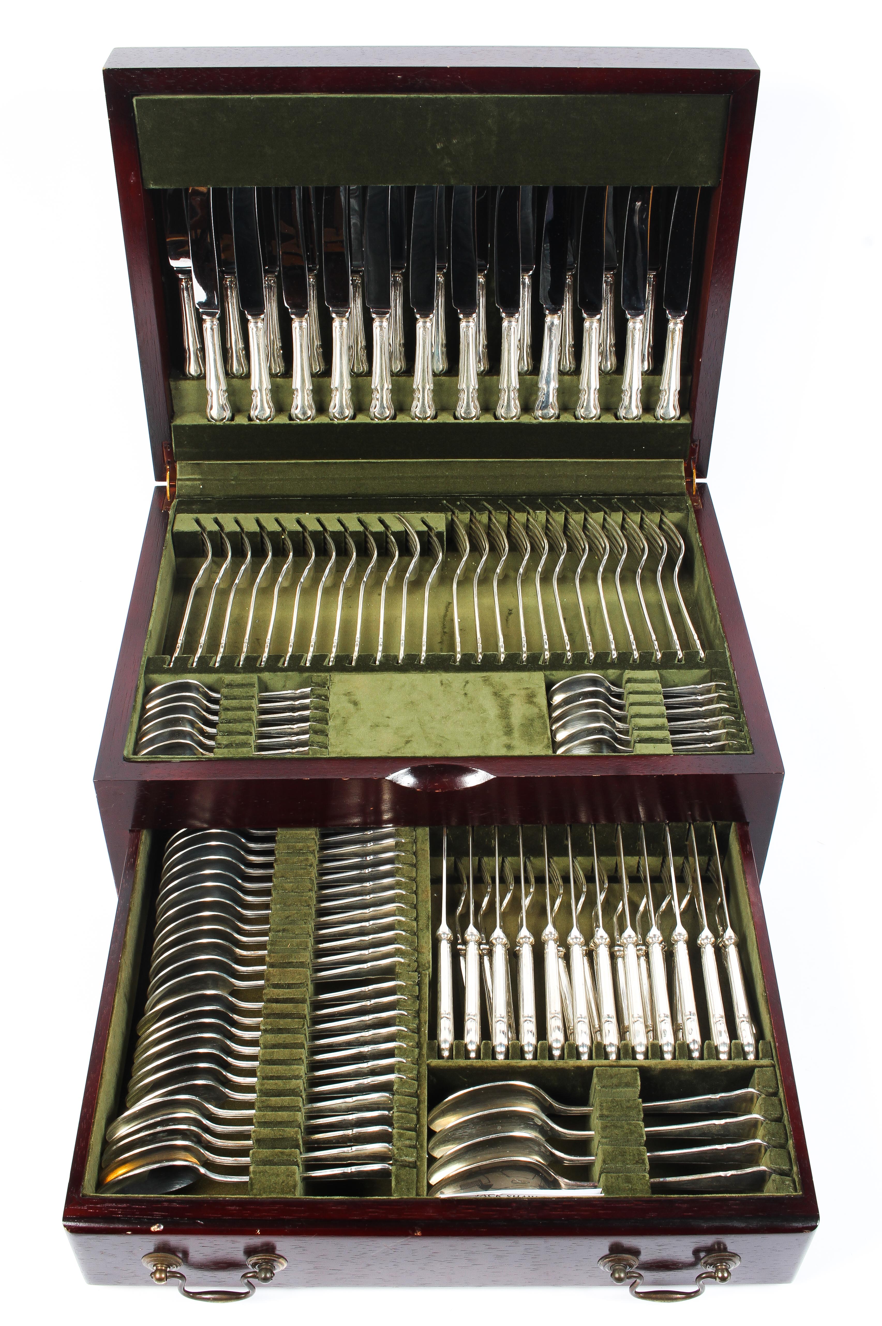A large two-tier canteen of silver cutlery, hallmarked Sheffield, 1987,