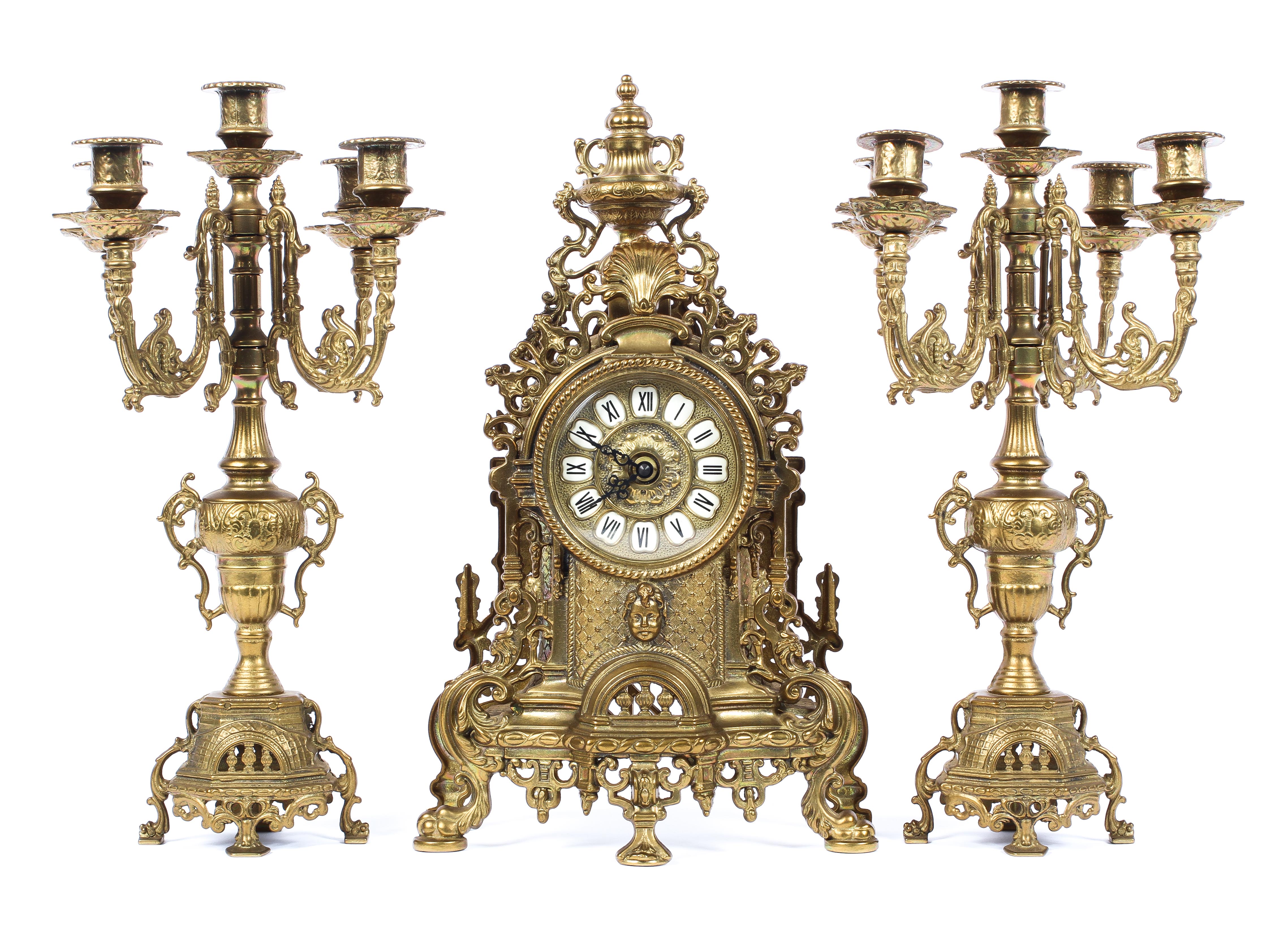 A French gilt-metal three piece clock garniture, 20th century, - Image 2 of 3