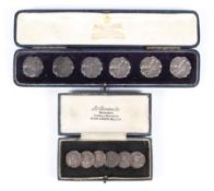 A set of six Art Nouveau 935 sterling stamped buttons with embossed image in the style of Mucha.