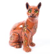 A Continental faience model of a seated cat in the manner of Galle, 20th century,