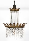 An early 20th century, double crown crystal chandelier
