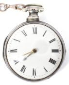 A George III silver pair cased open faced pocket watch.