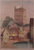 Louis Whirter (1873-1932) coloured etching of Tewkesbury Abbey,