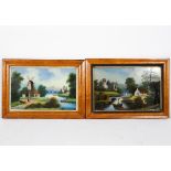 Two late 19th/early 20th century reverse glass paintings of country scenes,