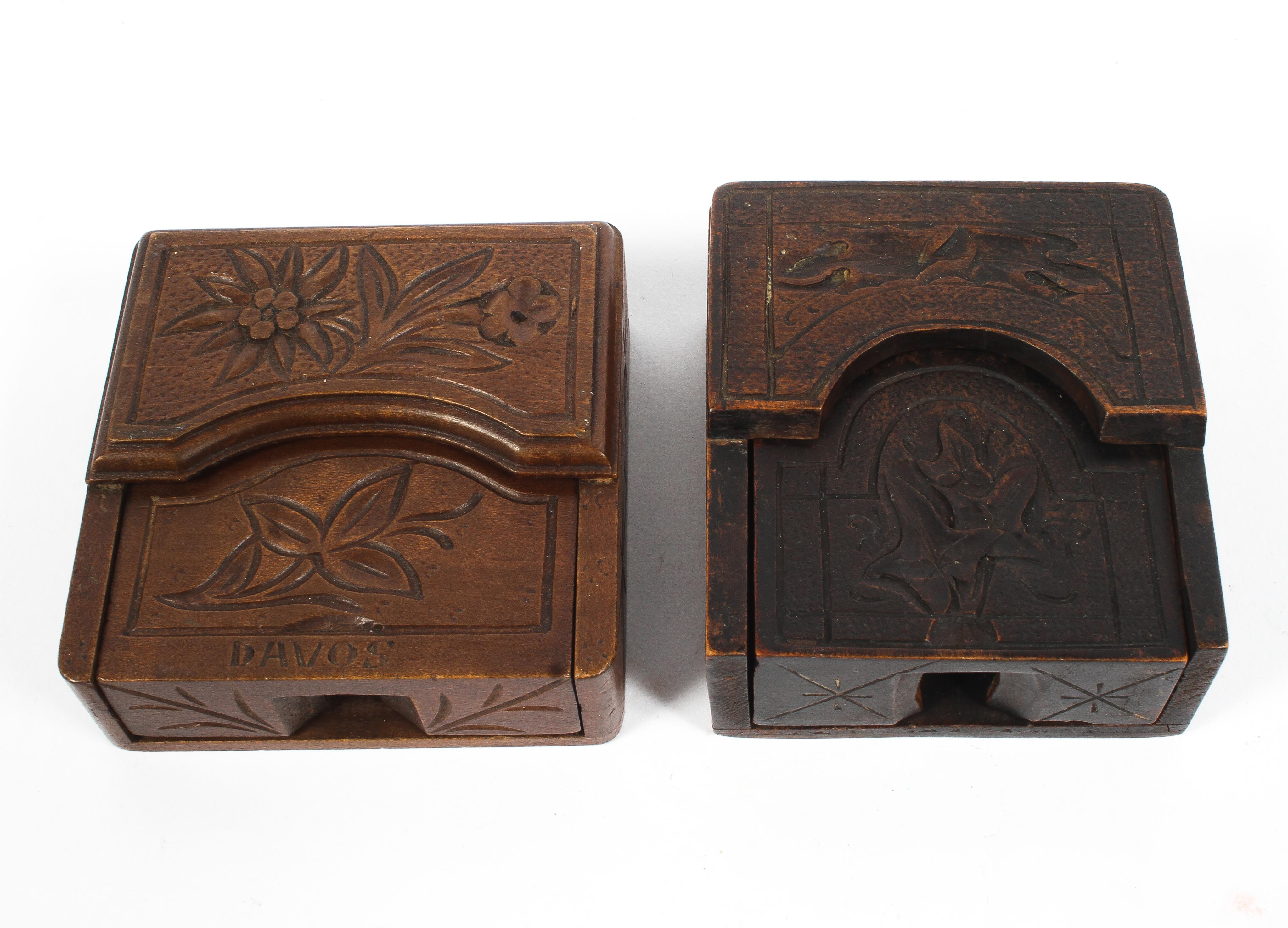 Two early 20th century carved wooden pocket watch stands, one carved "Davos", - Image 4 of 6