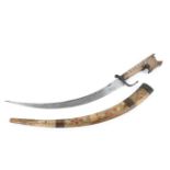 A Middle Eastern dagger, inlaid with white metal and red/orange enamel or stone,