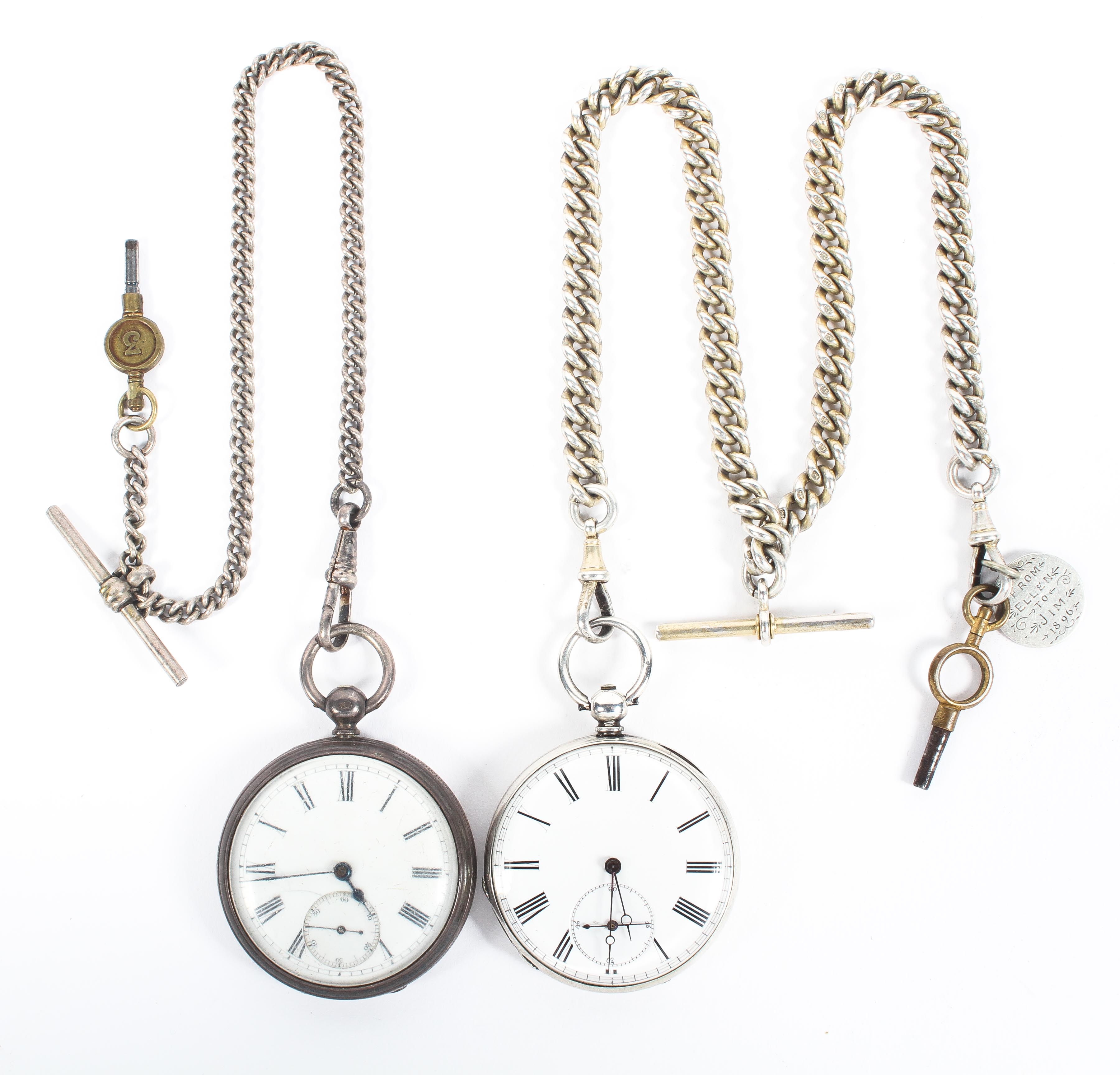 Two late 19th/early 20th century silver cased open faced pocket watches, - Image 2 of 3
