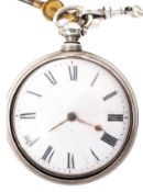 A Georgian silver pair cased open faced pocket watch,