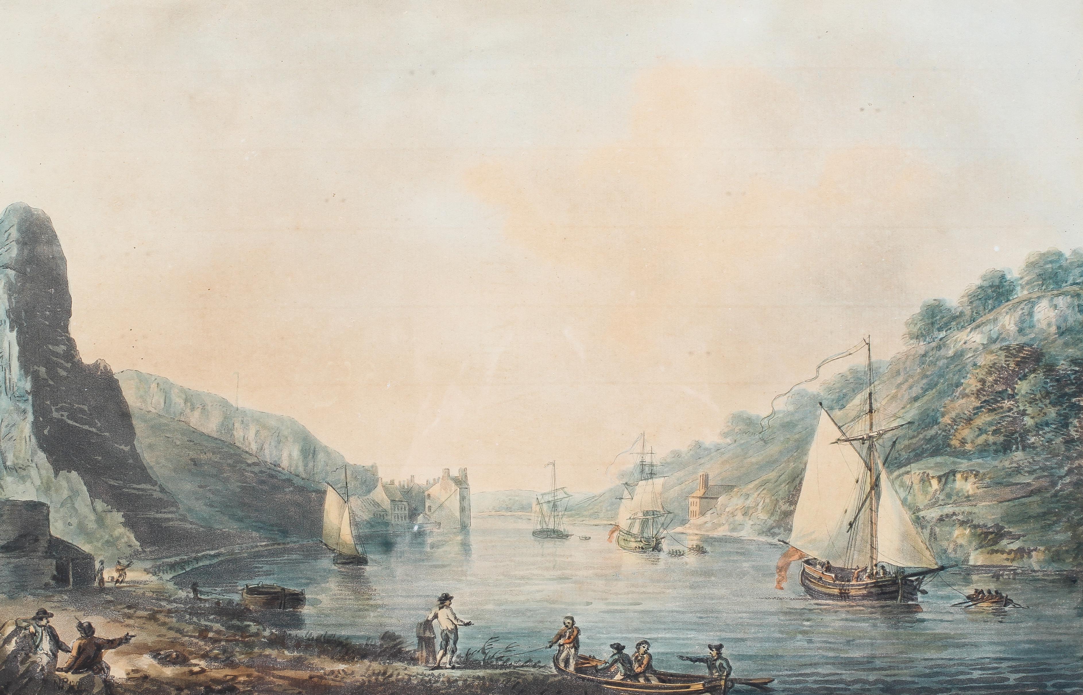 Nicholas Pocock, hand coloured print, 'Avon Gorge', signed and indistinctly dated lower left,