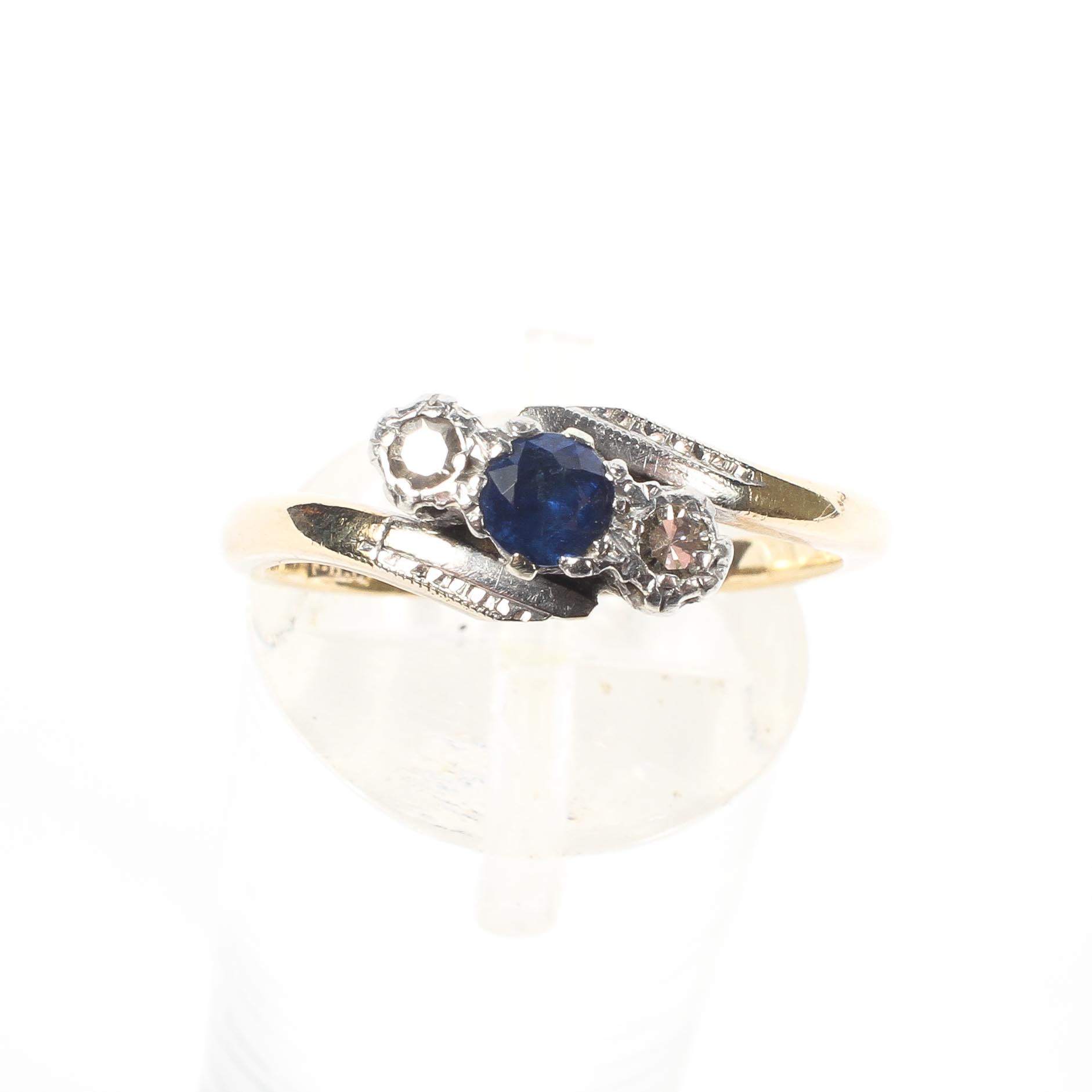 A 9ct gold and platinum sapphire and diamond ring. 2.5g. size M. - Image 2 of 4