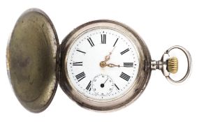 An unusual white metal Niello detailed full hunter pocket watch, 15 jewel movement,