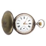 An unusual white metal Niello detailed full hunter pocket watch, 15 jewel movement,