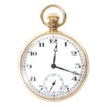 A 9ct gold cased open faced pocket watch, the enamel dial with Arabic numerals denoting hours,