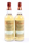 Two bottles of The Arran Malt whisky Founders reserve. 43% Vol 70cl.