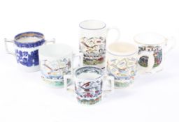 Six Staffordshire pottery mugs, including four 'God Speed the Plough' mugs,