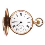 A yellow metal full hunter pocket watch,