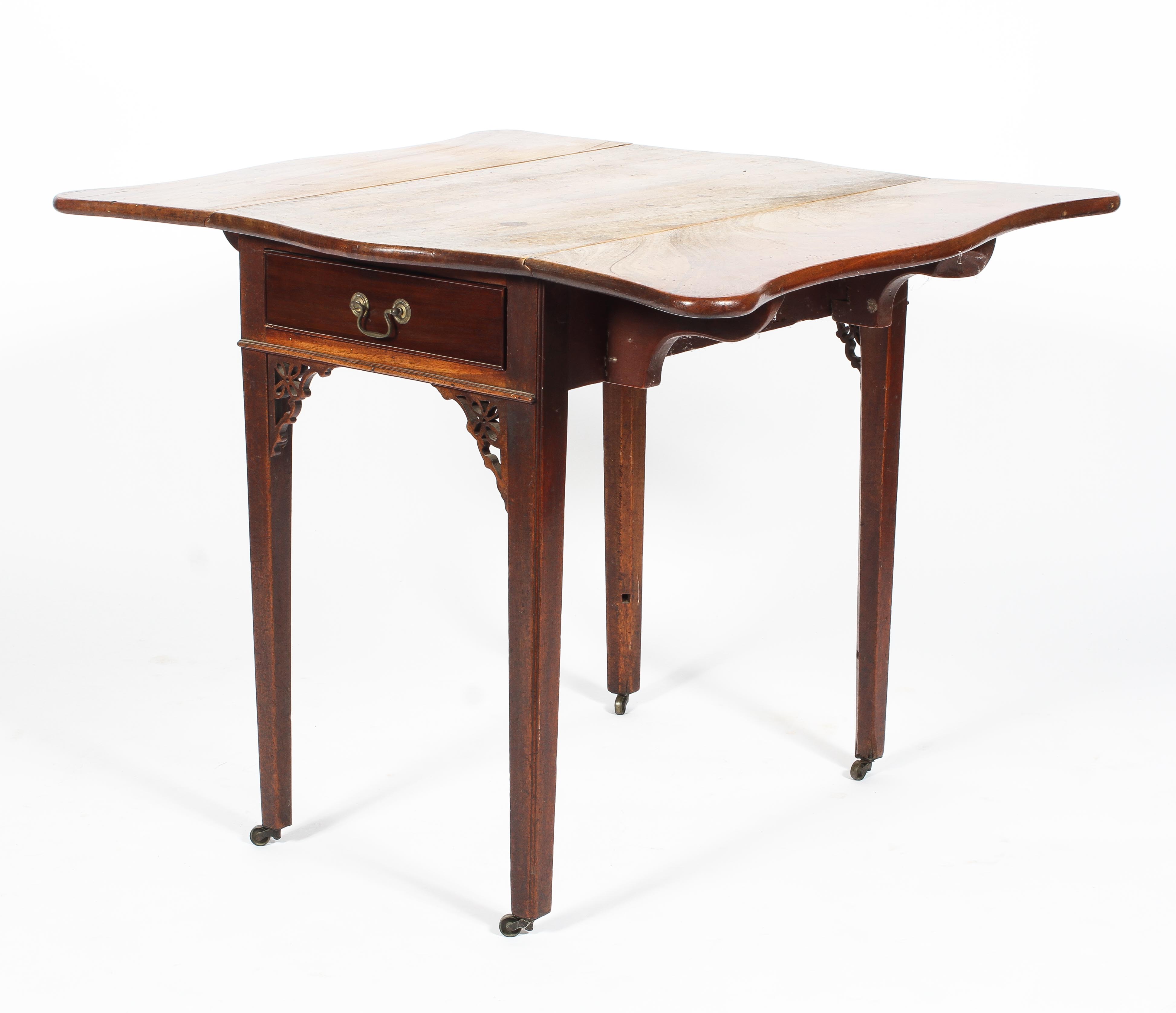 A 19th Century mahogany Pembroke table, shaped leaves, fitted with a drawer, - Image 2 of 3