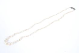 A strand of graduated cultured pearls an a marcasite clasp. 46cm.