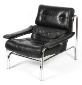 A 1970's Pieff leather chair on chromed tubular frame,