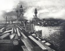 A David Smith print, 'Harbour Scene', in black and white, 69cm x 82cm,