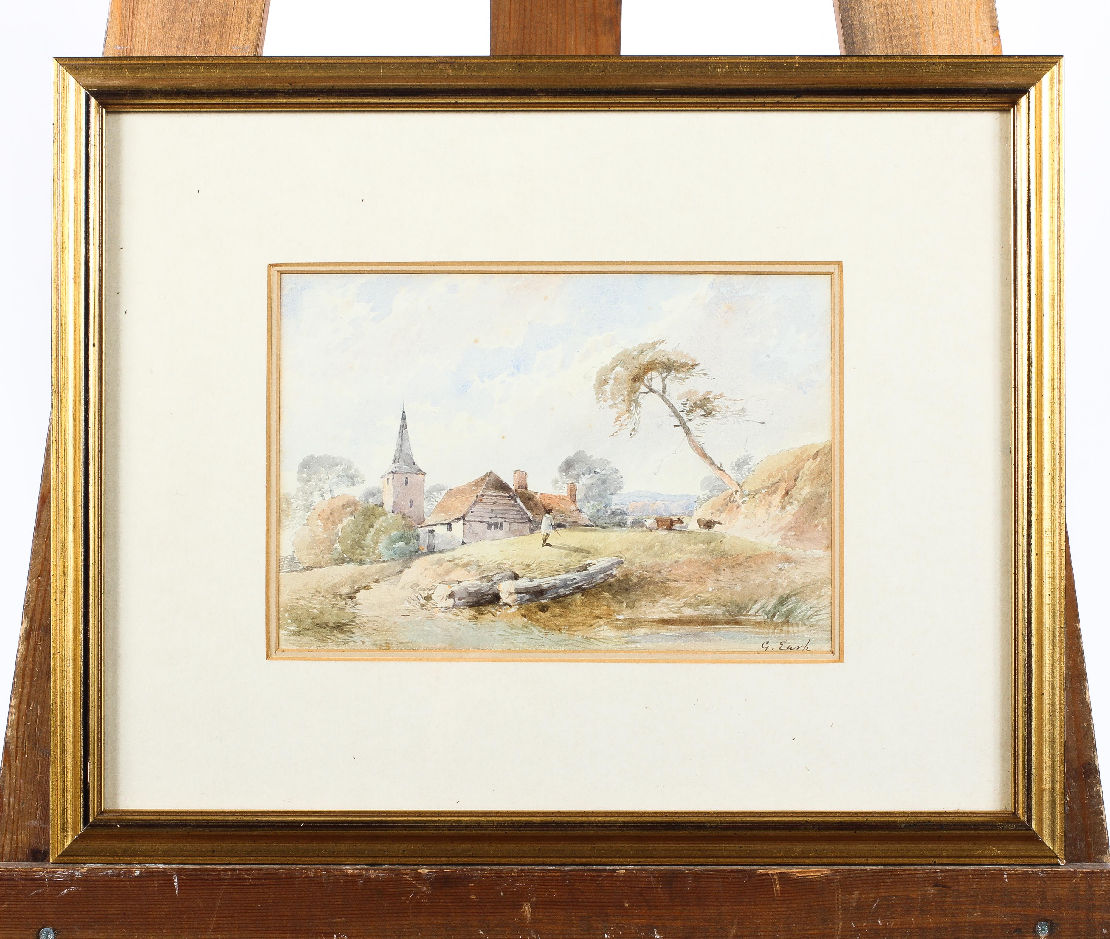 George Earp (British, late 19th century), A Church before cottages, signed lower right, framed, - Image 2 of 4