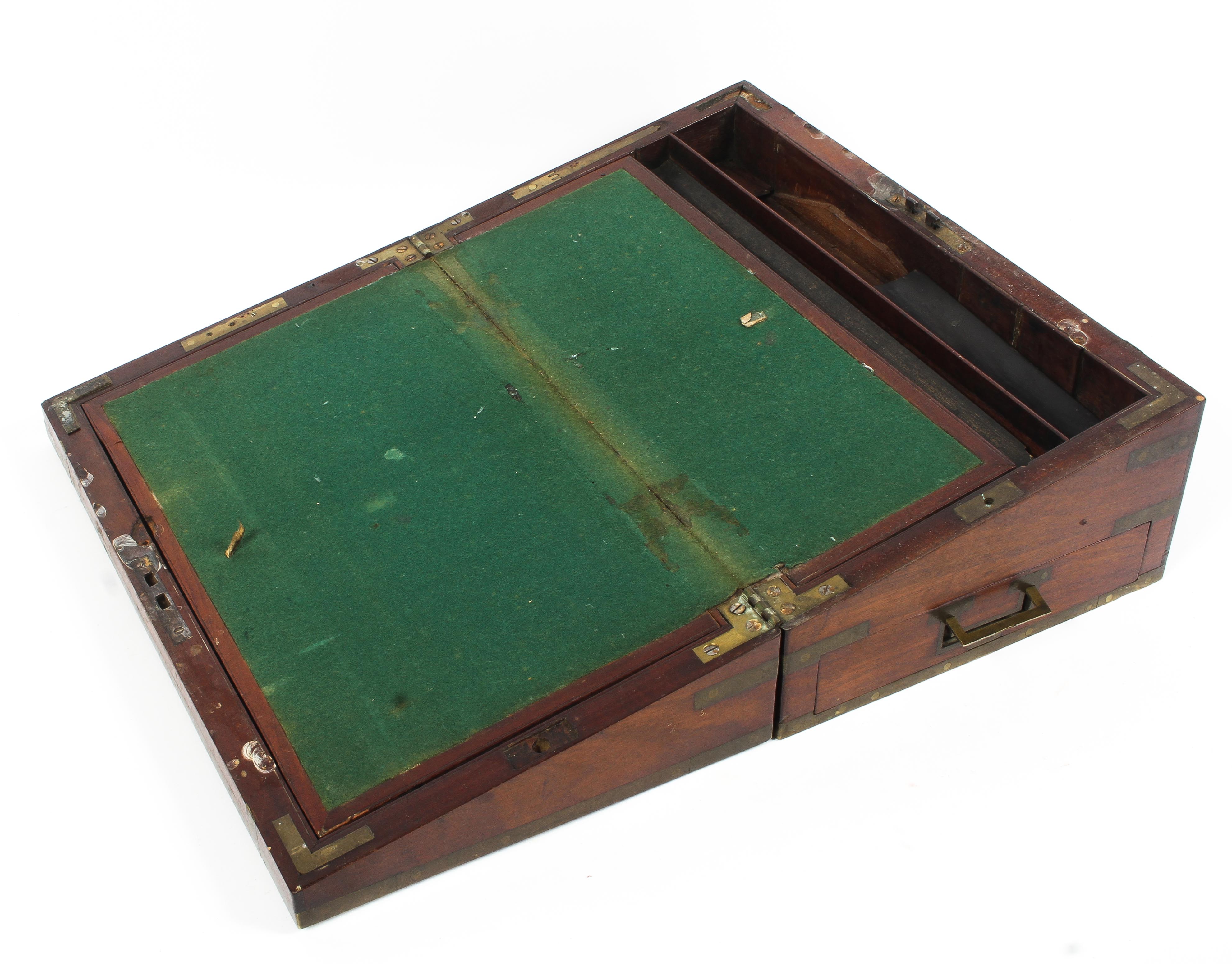 An early to mid 19th century mahogany brass bound writing box on stand, - Image 2 of 9