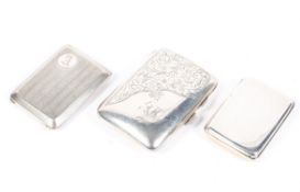 A silver cigarette case, silver match book holder and a silver snuff box of rectangular form,