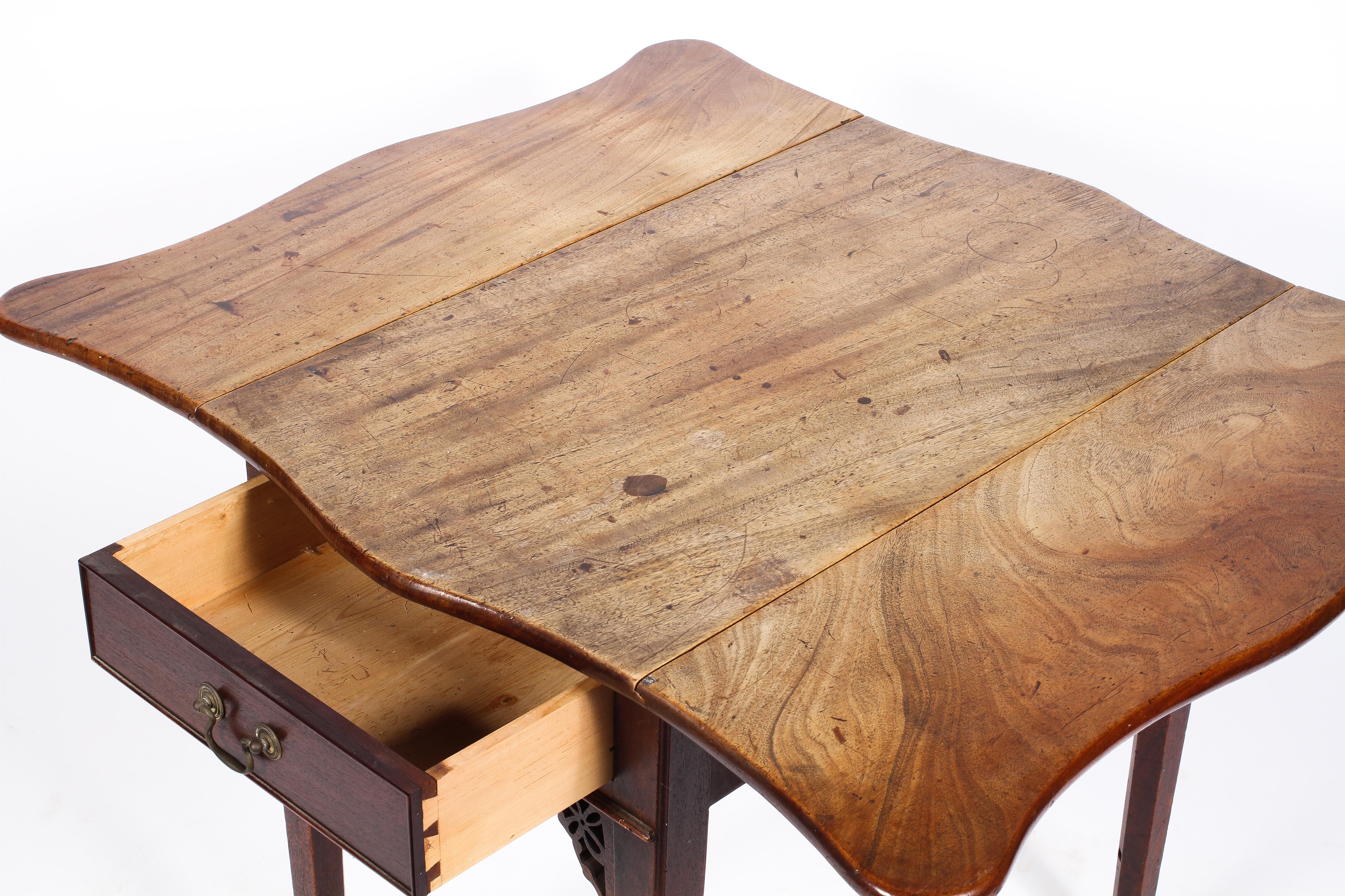 A 19th Century mahogany Pembroke table, shaped leaves, fitted with a drawer, - Image 3 of 3