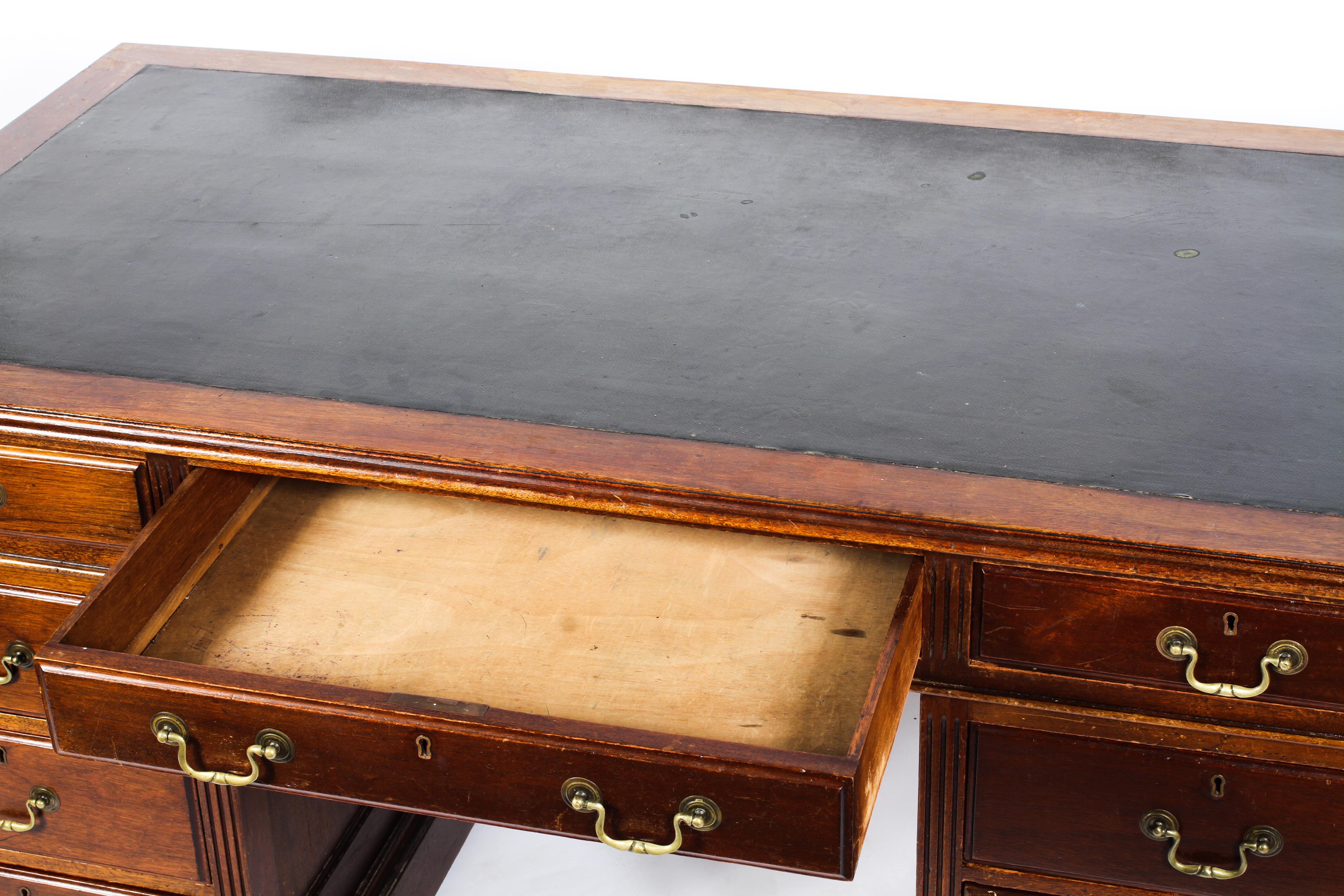 An Edwardian pedestal desk with leather inset top on plinth base, 148cm x 80cm x 75cm. - Image 2 of 2
