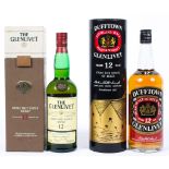 Dufftown Glenlivet 12 year old Scotch whisky with a bottle of Glenlivet 12 year single malt whisky