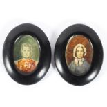 A pair of Victorian portraits of a gentleman and his wife on ivory, he in military uniform,