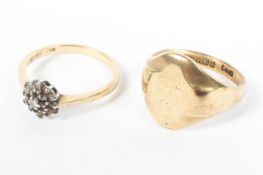 Two 9ct gold items. A gents signet ring together with a 9ct gem set ring. 6.8g.