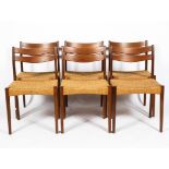 A set of six Danish Morgen-Kohl mid-century teak rush chairs,
