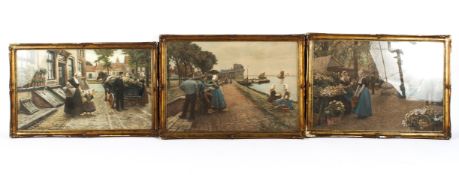 After Henri Houben (Antwerp,1858-1931), three hand coloured lithographs,