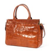 A Mulberry tan leather handbag, bearing gilt leather label to tartan lined interior,