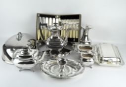 A large collection of vintage silver plate, some by Walker & Hall, including a coffee pot, teapot,