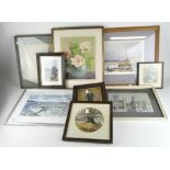 A selection of 19th and 20th century pictures and prints including a study of a tree,