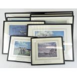 Nine Norman Hoad (1923 - 2014) prints, depicting aircraft and aviation scenes, 35cm x 47cm,