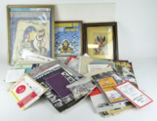 A selection of aviation stickers, posters and framed leaflets,