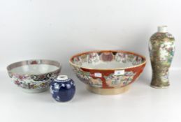 A group of four ceramics including a 19th century Chinese famille rose bowl, diameter 23cm,