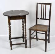 A Victorian mahogany occasional table together with a child's chair with a cane seat