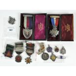 A collection of silver and white metal medallions, to include two boxed RAOB masonic jewels, cased,