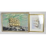 Two maritime paintings of masted ships, comprising a watercolour with indistinct signature,