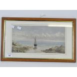 A 20th century watercolour, depicting a seascape with a masted boat, unsigned, 18cm x 35cm,