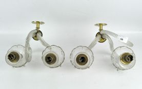 A pair of vintage twin armed glass wall sconces,