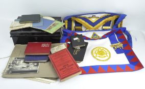 Two Masonic Aprons, together with an autograph book containing quotes and drawings, and more