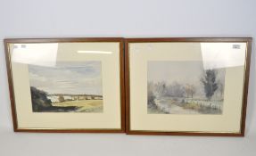 Two 20th century watercolours, one depicting a riverside scene,