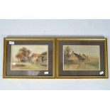 A pair of watercolours of rural farm buildings, signed 'R.T.W. 04'