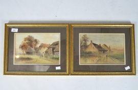 A pair of watercolours of rural farm buildings, signed 'R.T.W. 04'