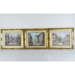Three oil paintings depicting street scenes, two signed 'Burnen', the other 'Jameson', all framed,